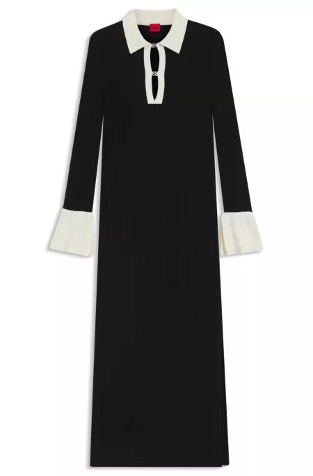 Knitted tube dress with stacked-logo keyhole placket