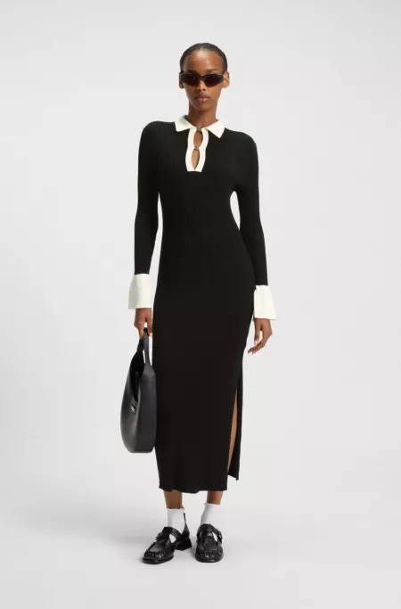 Knitted tube dress with stacked-logo keyhole placket