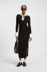 Robe tube en maille avec patte d’encolure goutte d’eau à logo revisité, Noir