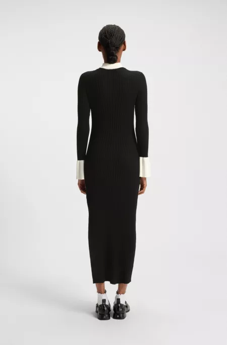 Knitted tube dress with stacked-logo keyhole placket