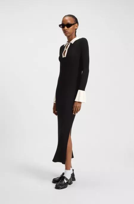 Knitted tube dress with stacked-logo keyhole placket