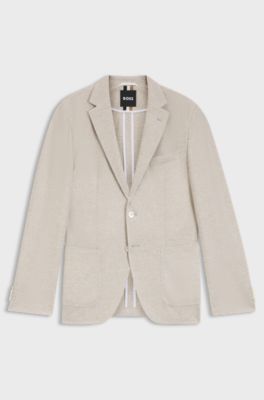 Regular-fit patterned blazer with linen and cotton, Natural
