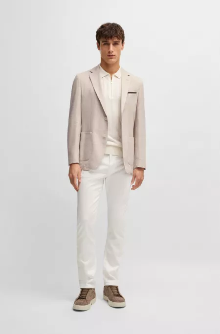 Regular-fit patterned blazer with linen and cotton