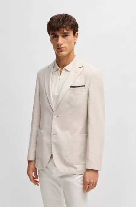 Regular-fit patterned blazer with linen and cotton