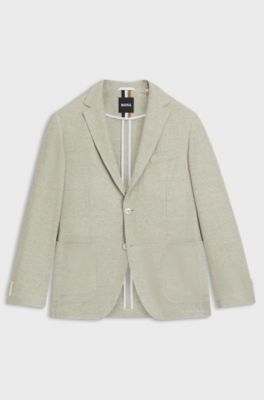 Regular-fit patterned blazer with linen and cotton, Light Green