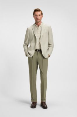 Regular-fit patterned blazer with linen and cotton, Light Green