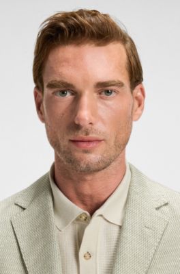 Regular-fit patterned blazer with linen and cotton, Light Green
