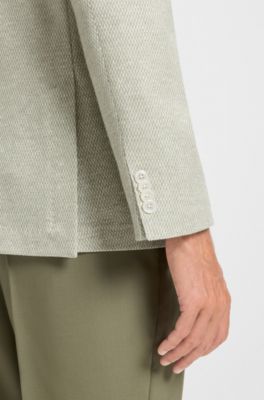 Regular-fit patterned blazer with linen and cotton, Light Green
