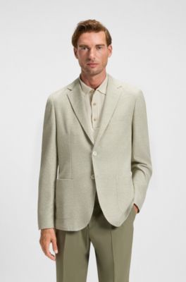 Regular-fit patterned blazer with linen and cotton, Light Green