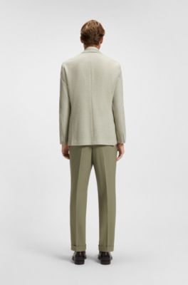 Regular-fit patterned blazer with linen and cotton, Light Green