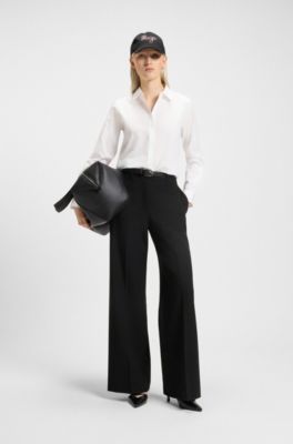 Regular-fit flared-leg trousers in stretch fabric, Black
