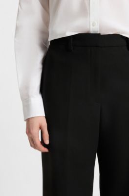 Pantaloni regular fit con gamba svasata in tessuto elasticizzato, Nero