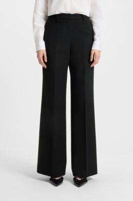 Pantaloni regular fit con gamba svasata in tessuto elasticizzato, Nero