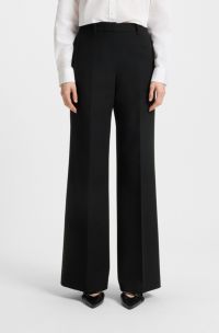 Regular-fit flared-leg trousers in stretch fabric, Black