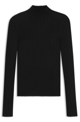 Mock-neck sweater with sheer and solid effects, Black