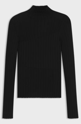 Mock-neck sweater with sheer and solid effects, Black