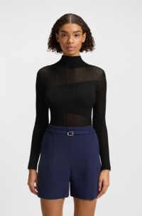 Mock-neck sweater with sheer and solid effects, Black
