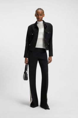 Mock-neck sweater with sheer and solid effects, White