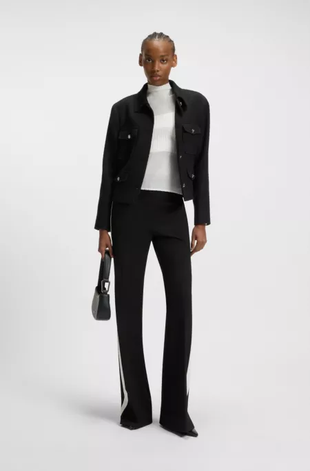 Mock-neck sweater with sheer and solid effects