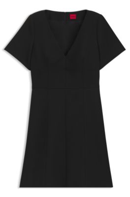 V-neck dress with removable shoulder pads, Black