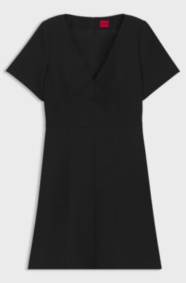 Vestido con escote en pico y hombreras desmontables, Negro