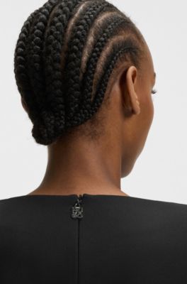 Vestido con escote en pico y hombreras desmontables, Negro