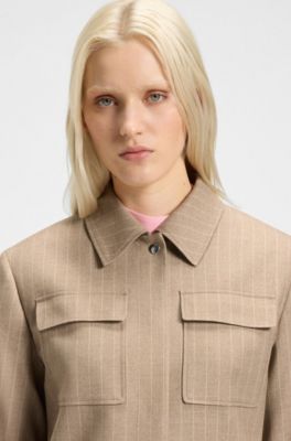 Relaxed-fit blazer van flanel met krijtstrepen, Beige