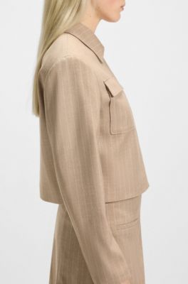 Relaxed-Fit Blazer aus Flanell mit Nadelstreifen, Beige