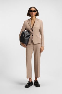 Relaxed-fit blazer van elastisch moulin&eacute;materiaal, Beige