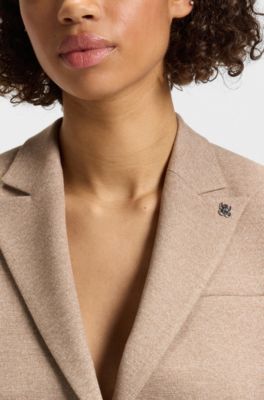 Relaxed-fit blazer van elastisch moulin&eacute;materiaal, Beige