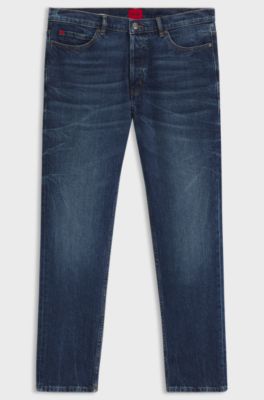 Tapered-fit jeans in blue stretch denim, Dark Blue