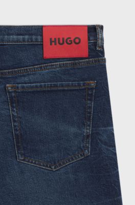 Tapered-fit jeans in blue stretch denim, Dark Blue