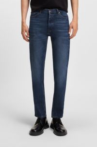 Tapered-fit jeans in blue stretch denim, Dark Blue