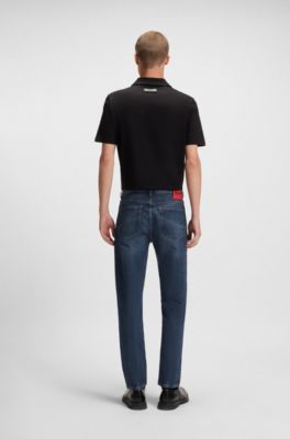 Tapered-fit jeans in blue stretch denim, Dark Blue