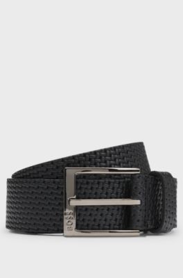 Leather belt with woven effect, Black
