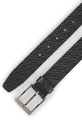 Leather belt with woven effect, Black