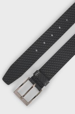 Leather belt with woven effect, Black