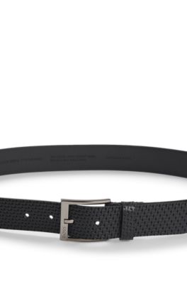Leather belt with woven effect, Black