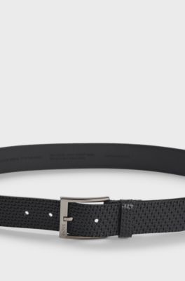 Leather belt with woven effect, Black