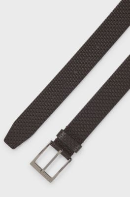 Leather belt with woven effect, Dark Brown