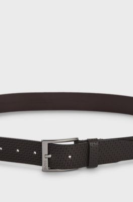Leather belt with woven effect, Dark Brown