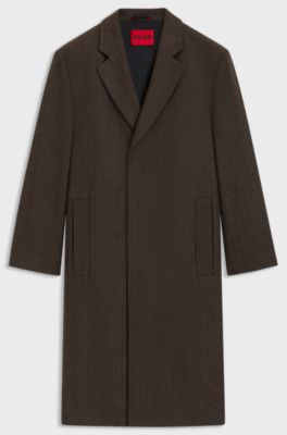 Regular-fit coat with concealed closure, Brown Patterned