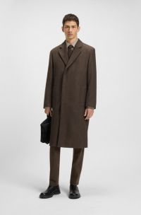 Regular-fit coat with concealed closure, Brown