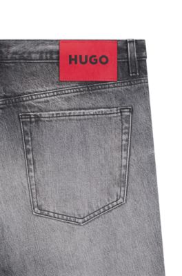Tapered-fit jeans in grey distressed denim, Grey