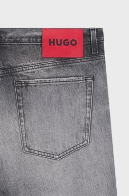 Tapered-fit jeans in grey distressed denim, Grey