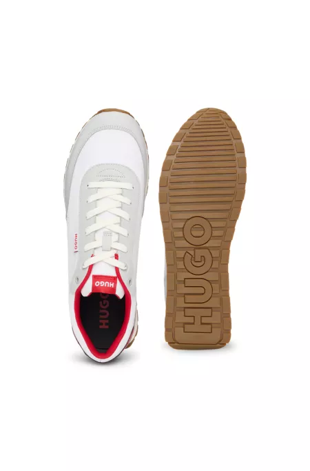 Mixed-material trainers with logo flag