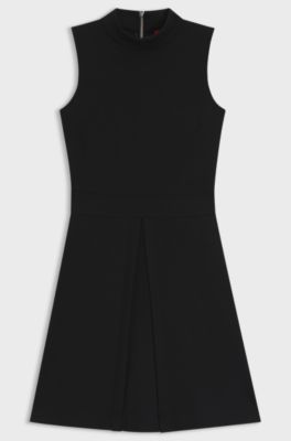 Sleeveless jersey dress with pleated skirt, Black
