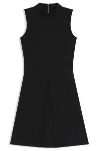 Sleeveless jersey dress with pleated skirt, Black