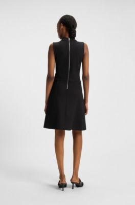 Sleeveless jersey dress with pleated skirt, Black