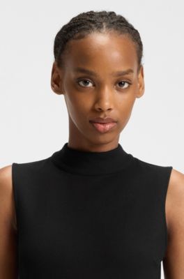 Sleeveless jersey dress with pleated skirt, Black